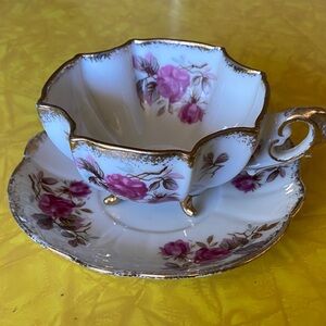 Victoria Ceramics Teacup and Saucer with Gold Trim